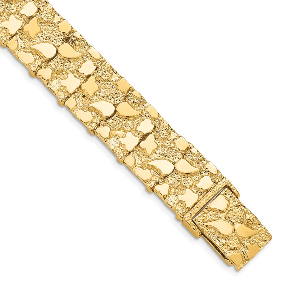 Black Bow Jewelry Company 15mm 10k Yellow Gold Nugget Link Bracelet, 8 Inch