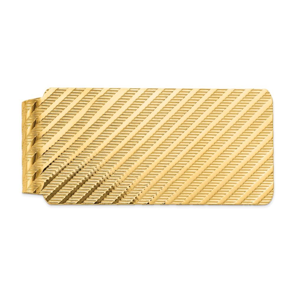 Black Bow Jewelry Company Men's 14k Yellow Gold Diagonal Textured Striped Wide Money Clip