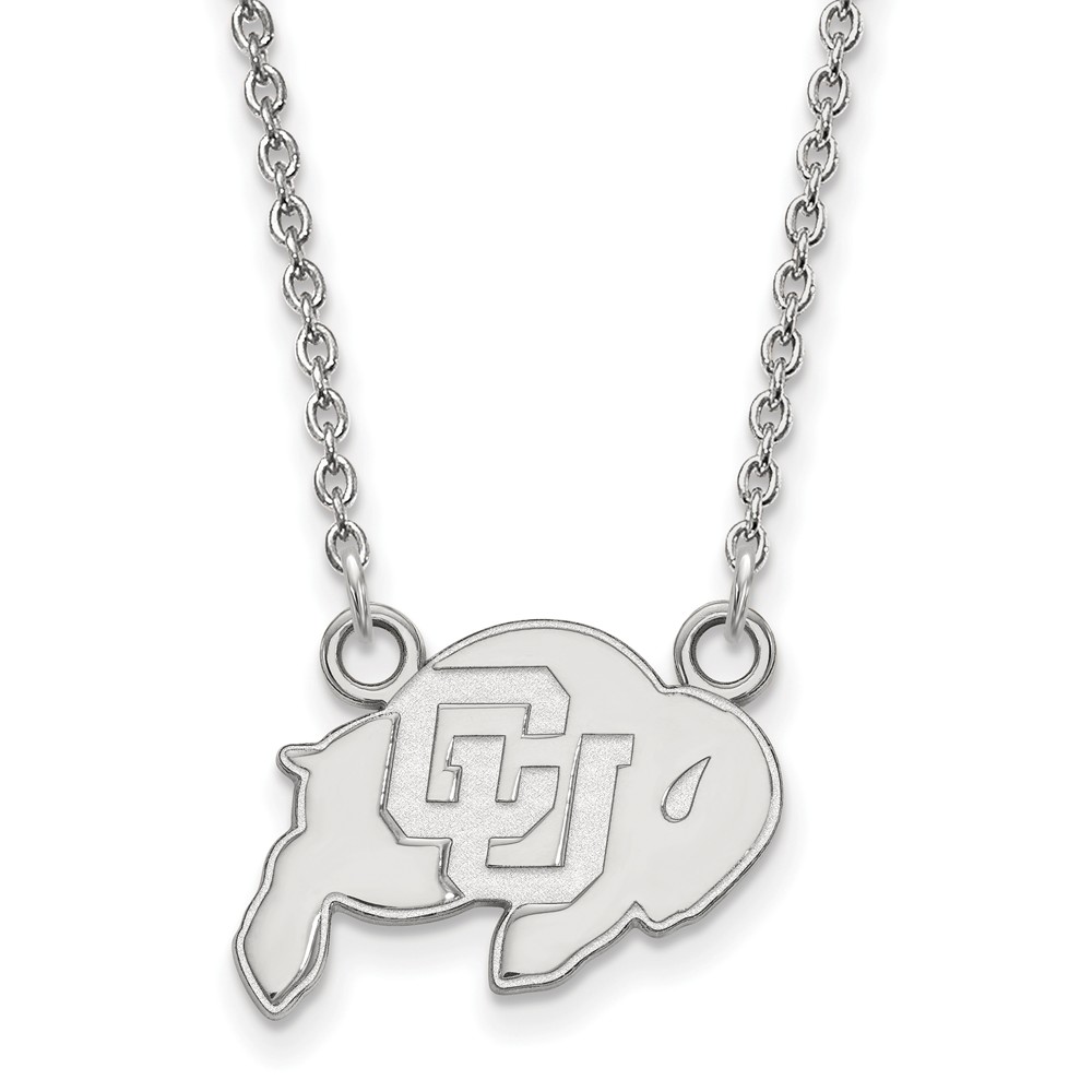 LogoArt Sterling Silver U of Colorado Small CU Buffalo Pendant Necklace