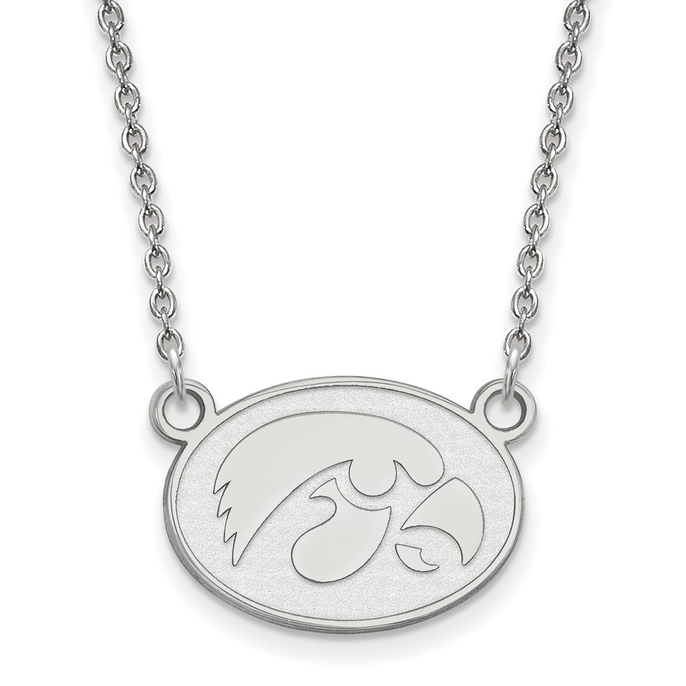LogoArt Sterling Silver U of Iowa Small Iowas Disc Necklace