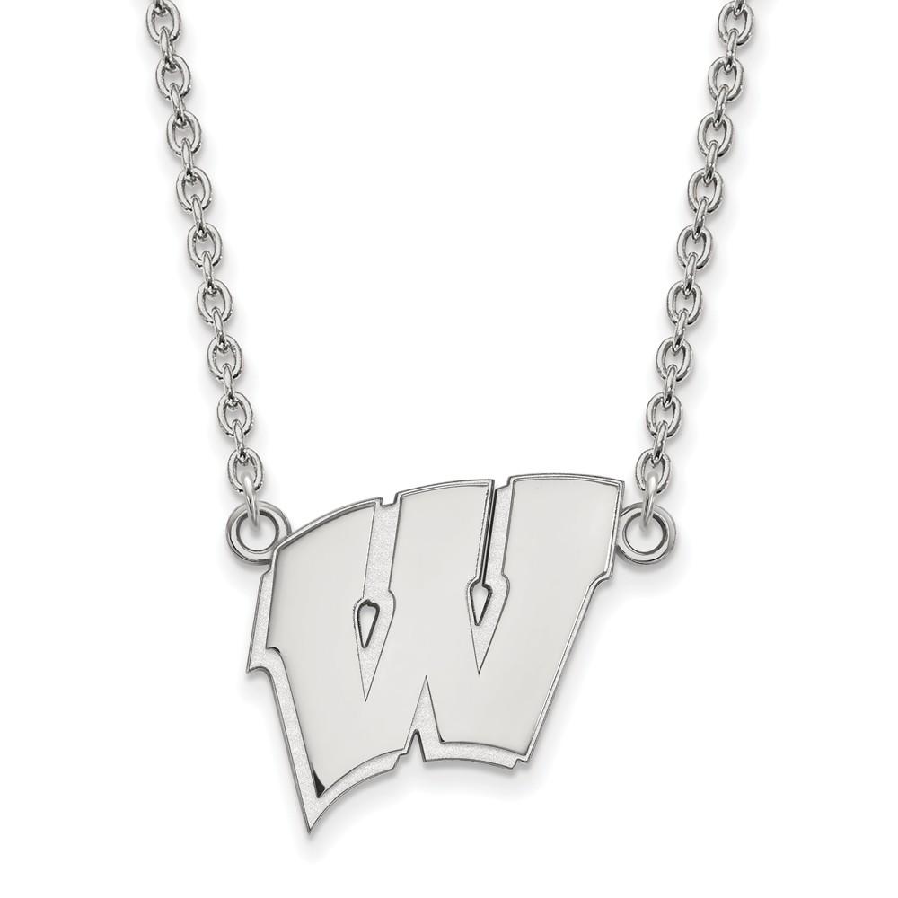 LogoArt 14k White Gold U of Wisconsin Large Initial W Pendant Necklace
