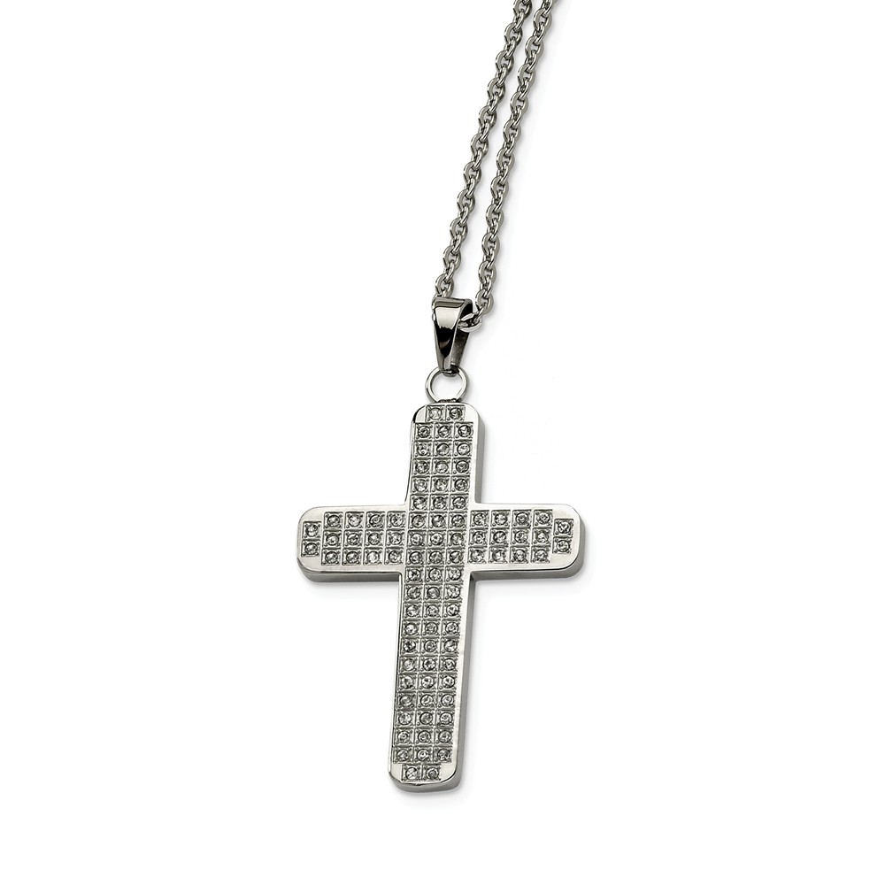 Chisel Stainless Steel Satin and Cubic Zirconia Cross Necklace - 22 Inch
