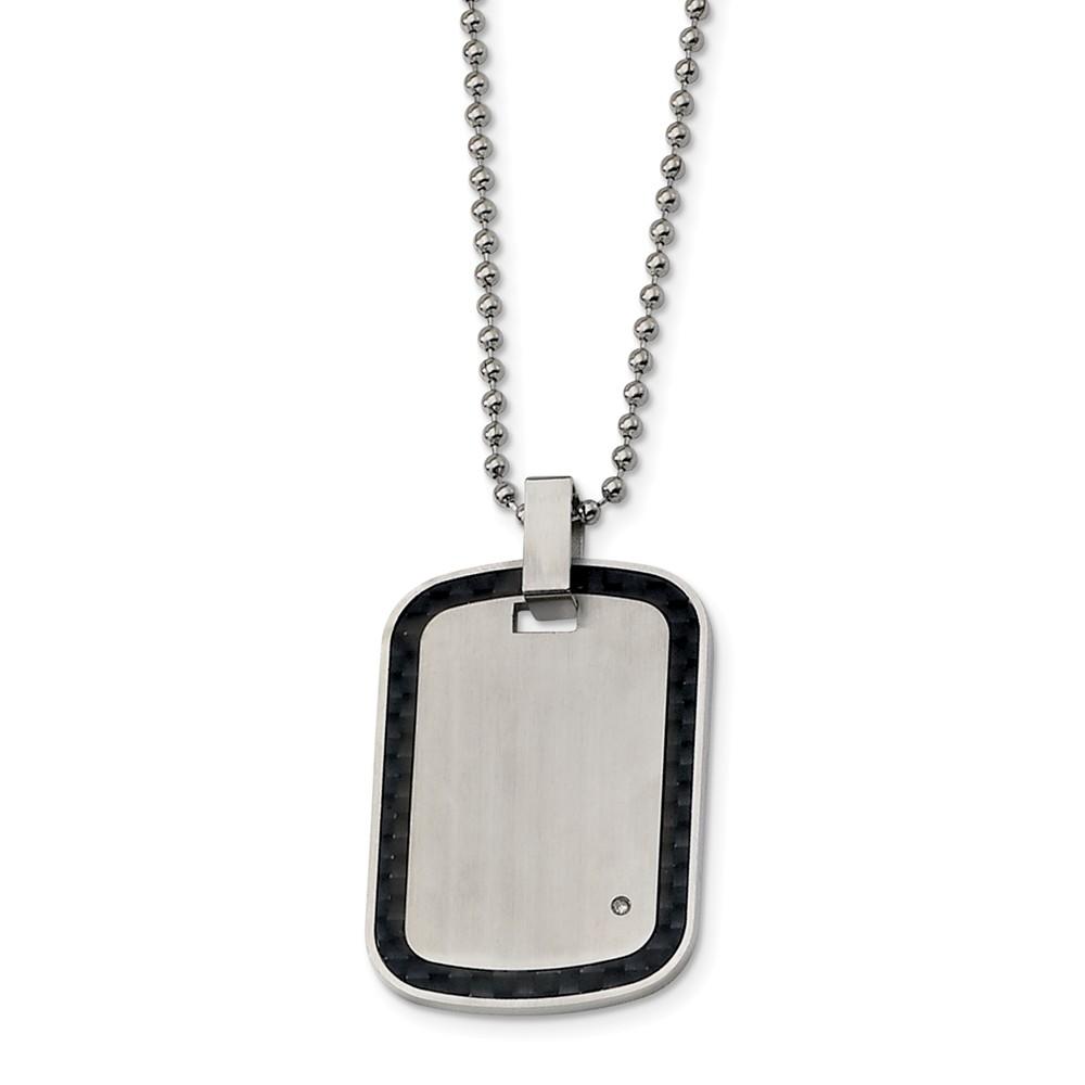 Chisel Stainless Steel, Carbon Fiber and Diamond Accent Dog Tag Necklace