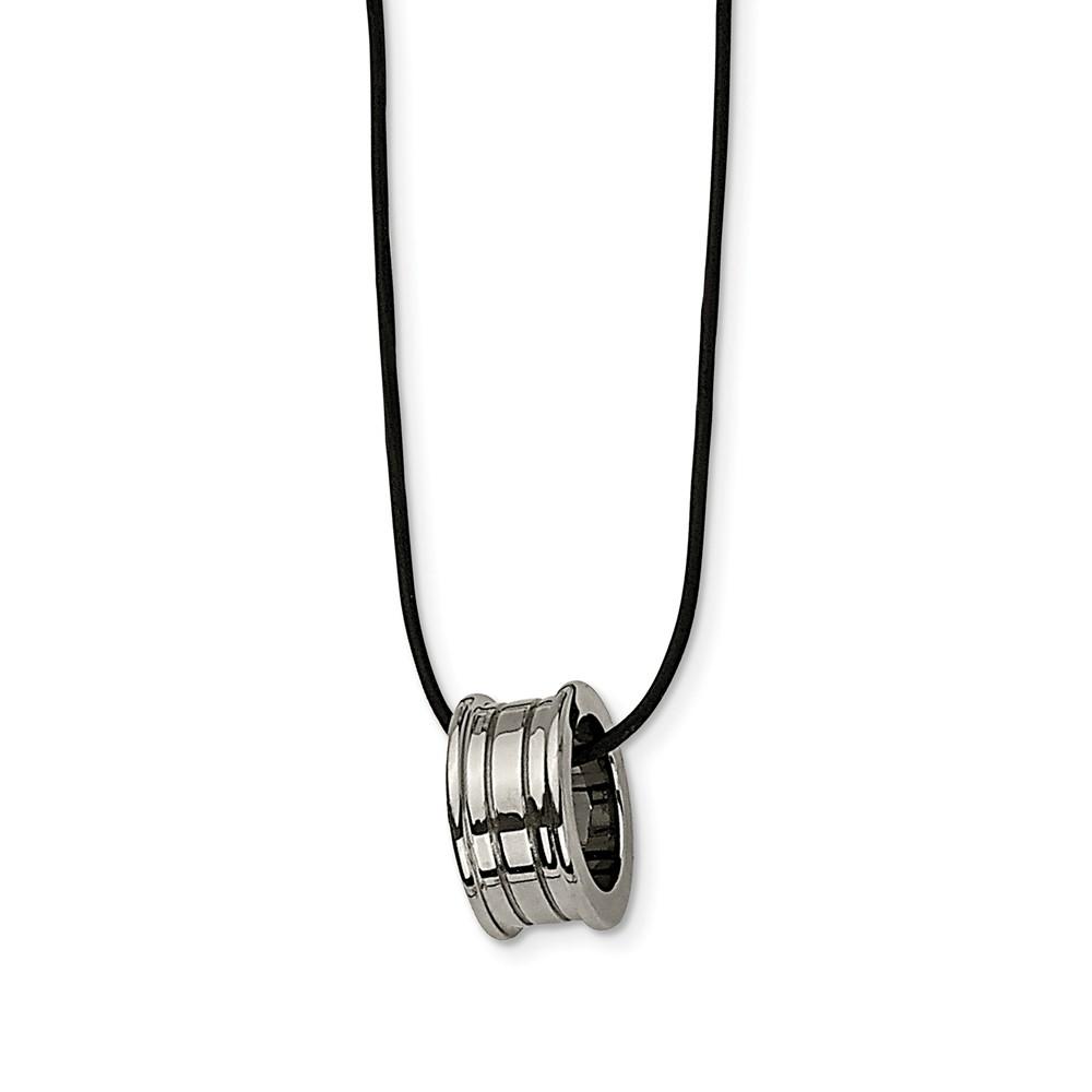 Chisel Tungsten Barrel and Black Leather Cord Necklace 18 Inch