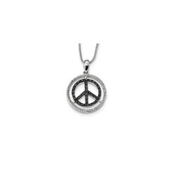 White Night Diamonds Black White Diamond 21mm Peace Sign Necklace In Sterling Silver White Night Diamonds Black White Diamond 21mm Peace Sign Necklace In Sterling Silver