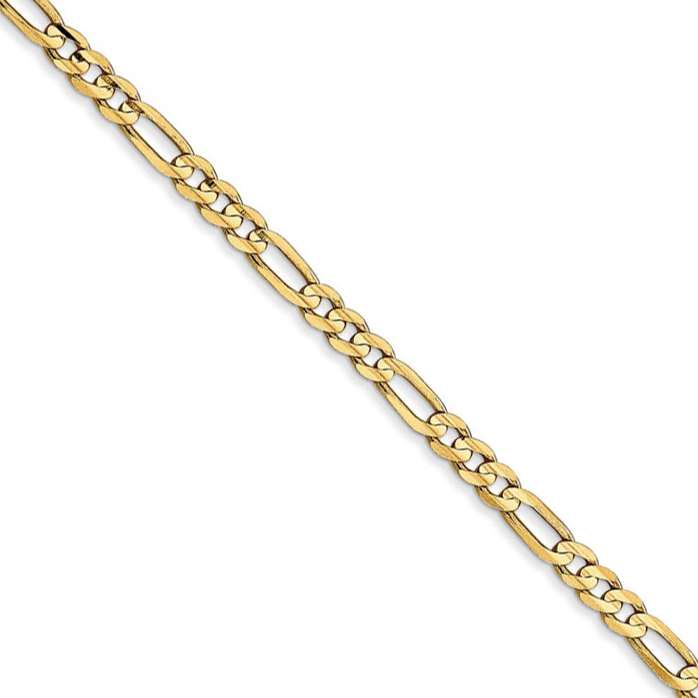 Black Bow Jewelry Company 3mm, 14k Yellow Gold, Open Concave Figaro Chain Necklace, 30 Inch
