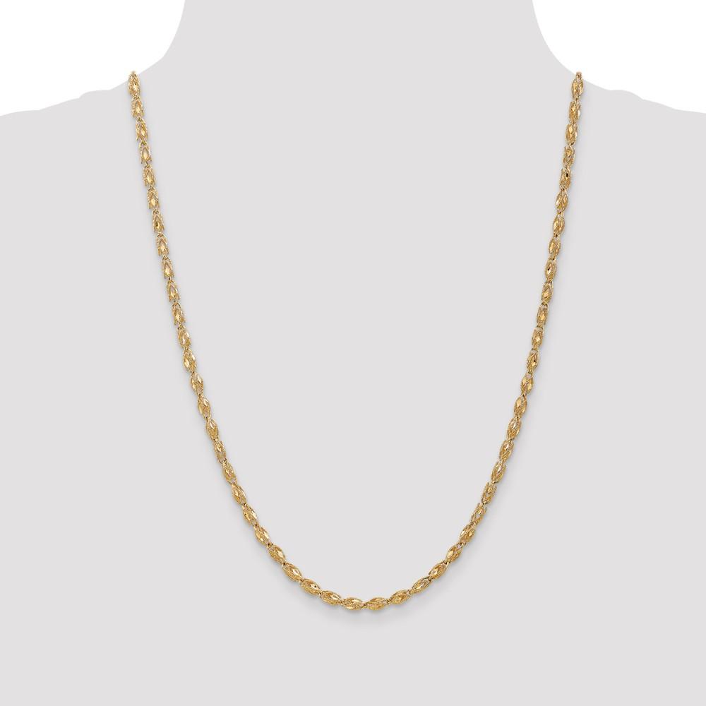 Black Bow Jewelry Company 3.5mm 14k Yellow Gold, D/C Marquise Hollow Link Necklace, 24 Inch