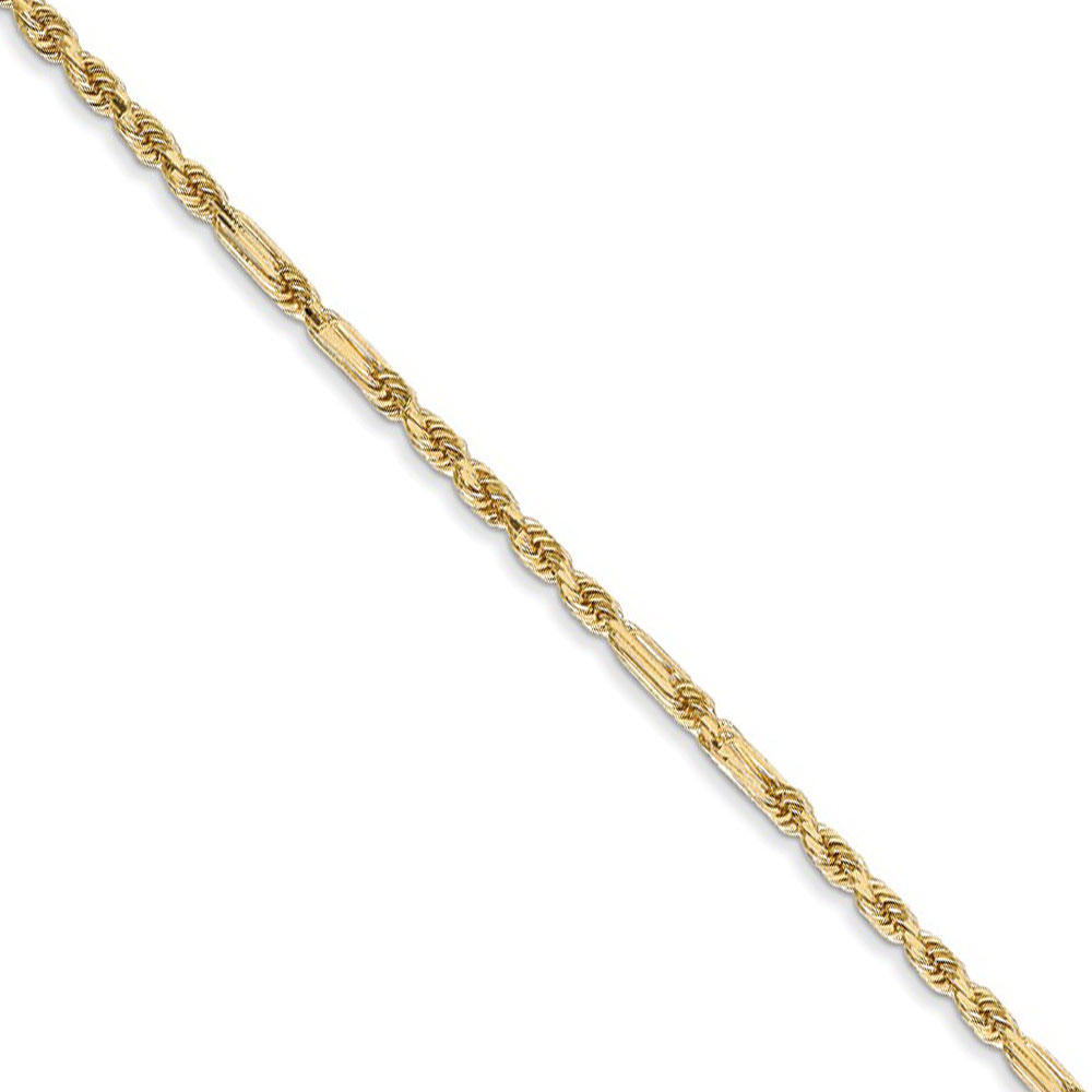 Black Bow Jewelry Company 2mm, 14k Yellow Gold, Diamond Cut, Milano Rope Chain Necklace, 20 Inch