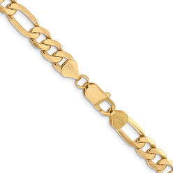 Black Bow Jewelry Company Men's 7.5mm, 14k Yellow Gold, Flat Figaro Chain Bracelet