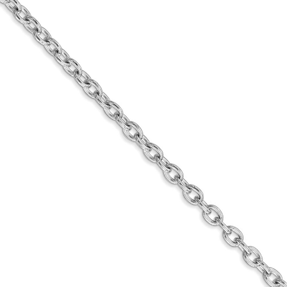 Black Bow Jewelry Company 3.2mm, 14k White Gold Solid Link Cable Chain Necklace, 18 Inch