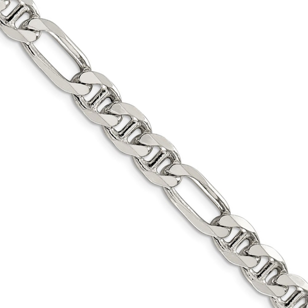 Black Bow Jewelry Company Mens 7.75mm Sterling Silver Solid Figaro Anchor Chain Bracelet, 9 Inch