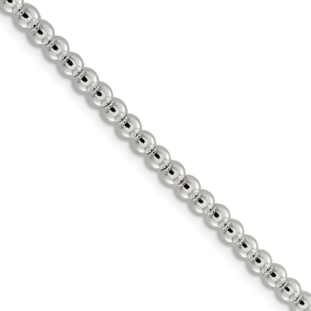 Black Bow Jewelry Company Men's 4mm, Sterling Silver, Hollow Beaded Chain Necklace, 20 Inch