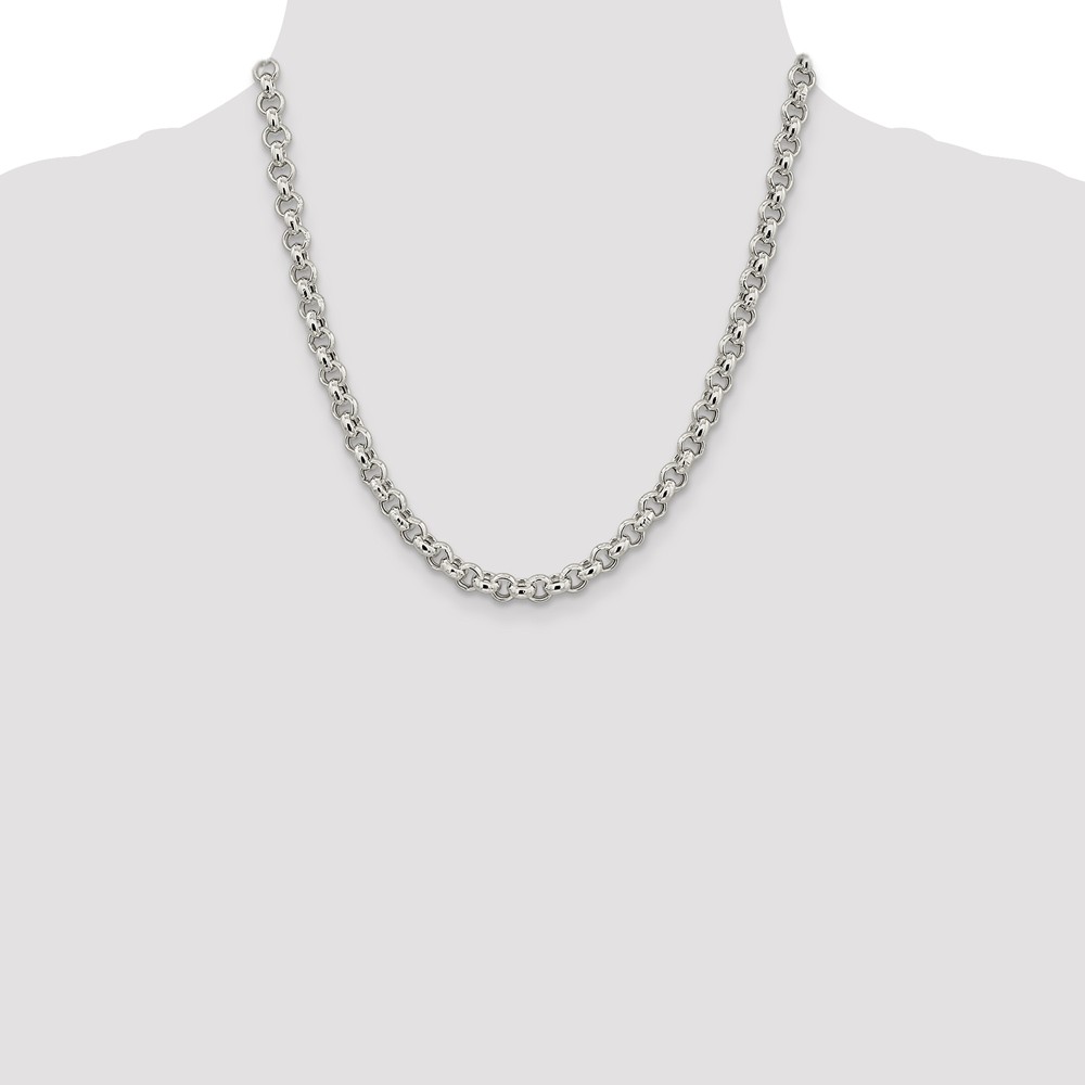 Black Bow Jewelry Company Men's 6.5mm, Sterling Silver, Hollow Rolo Chain Necklace, 20 Inch