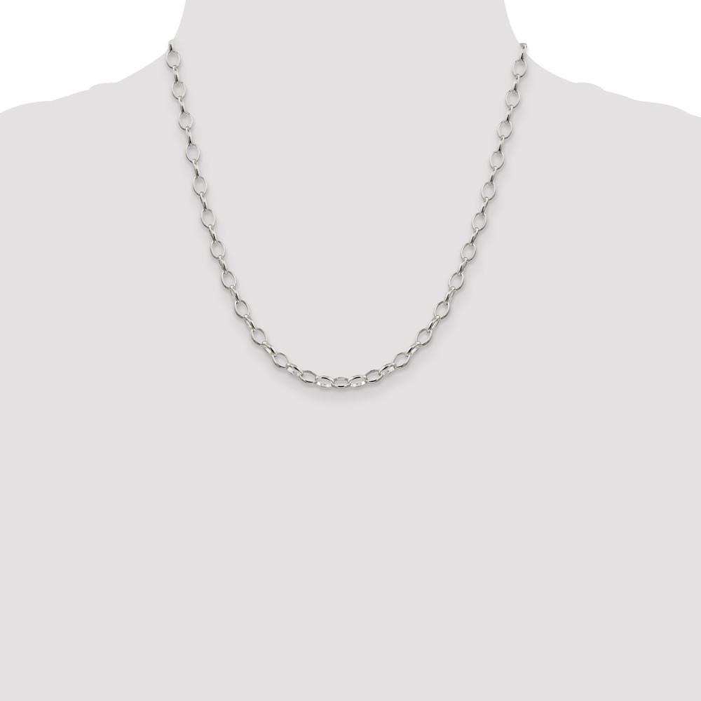 Black Bow Jewelry Company 5mm, Sterling Silver Oval Solid Rolo Chain Necklace, 20 Inch