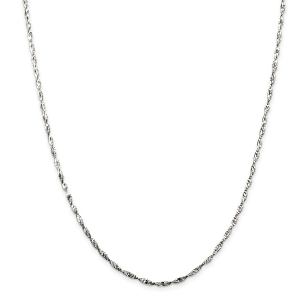Black Bow Jewelry Company 2mm, Sterling Silver Twisted Solid Herringbone Chain Necklace, 20 Inch