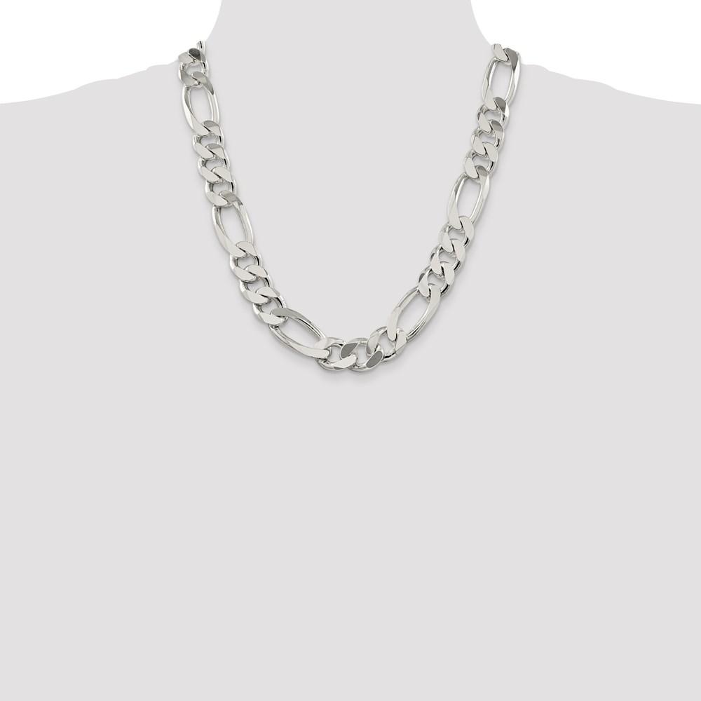 Black Bow Jewelry Company Men's 15mm, Sterling Silver, Solid Figaro Chain Necklace, 22 Inch