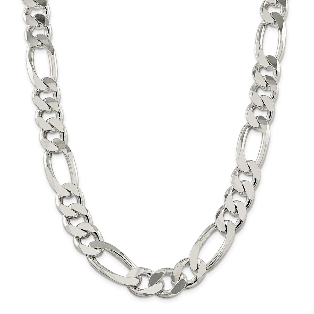 Black Bow Jewelry Company Men's 15mm, Sterling Silver, Solid Figaro Chain Necklace, 22 Inch