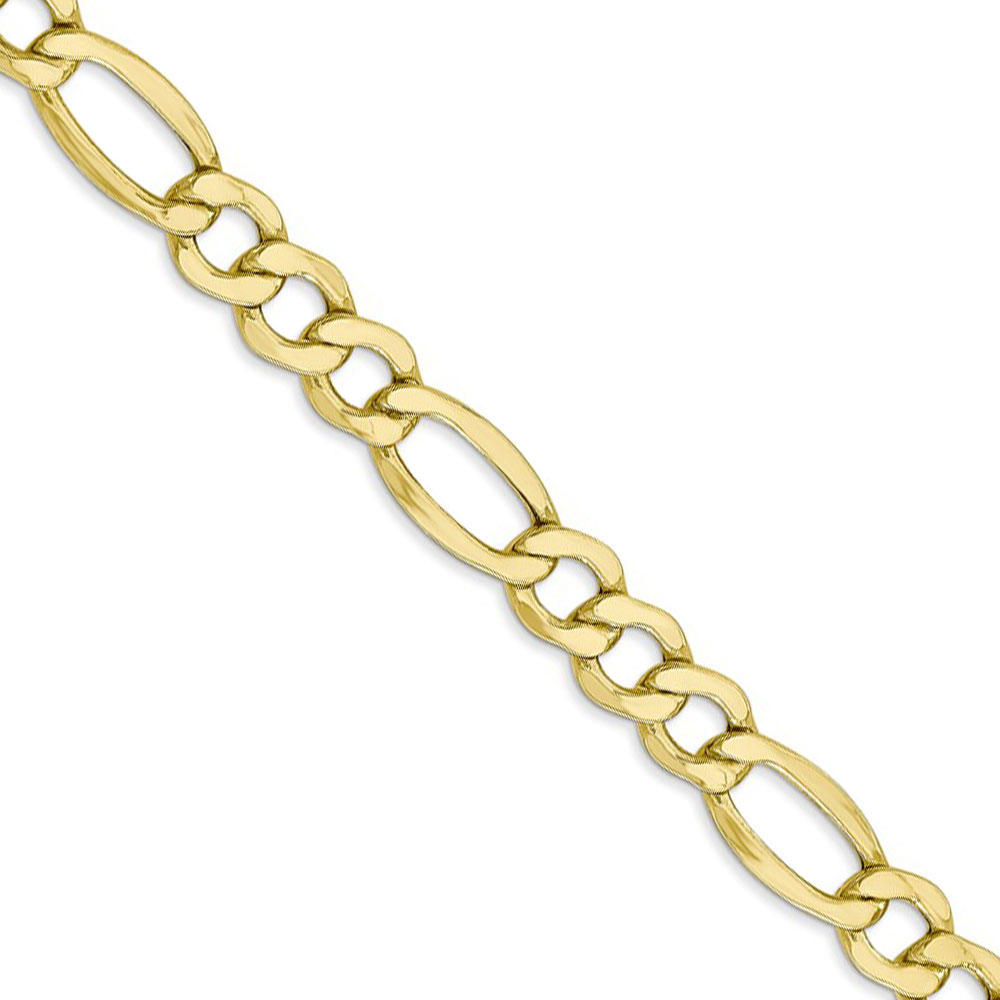 Black Bow Jewelry Company Men's 7.3mm, 10k Yellow Gold Hollow Figaro Chain Necklace