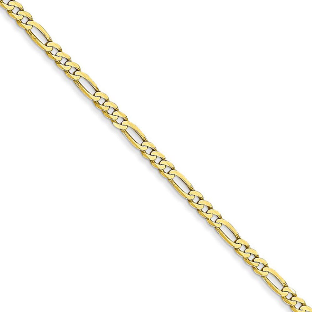 Black Bow Jewelry Company 2.2mm, 10k Yellow Gold, Solid Figaro Chain Necklace, 22 Inch