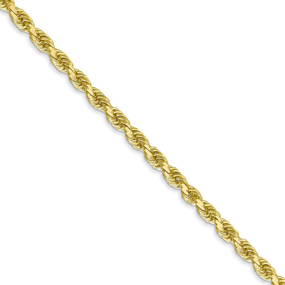 Black Bow Jewelry Company 3.25mm, 10k Yellow Gold Diamond Cut Solid Rope Chain Necklace, 30 Inch