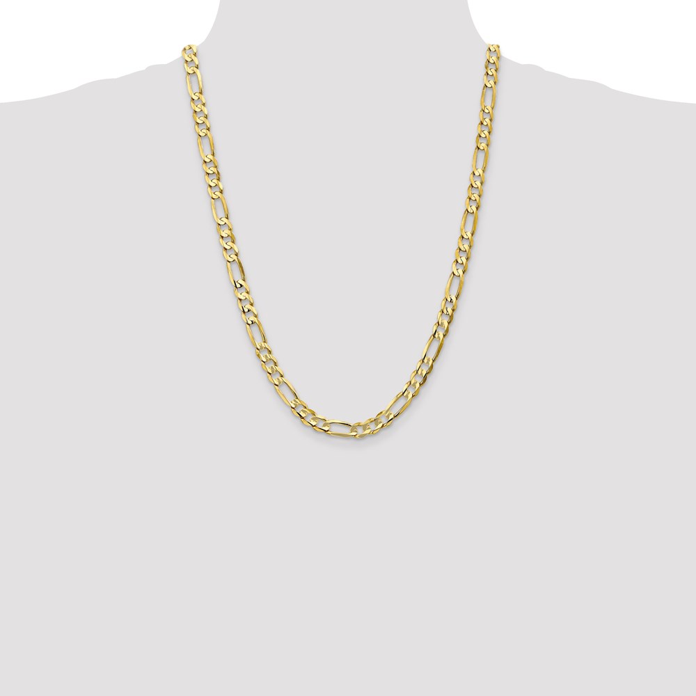 Black Bow Jewelry Company Men's 6.75mm, 10k Yellow Gold, Concave Figaro Chain Necklace, 24 Inch