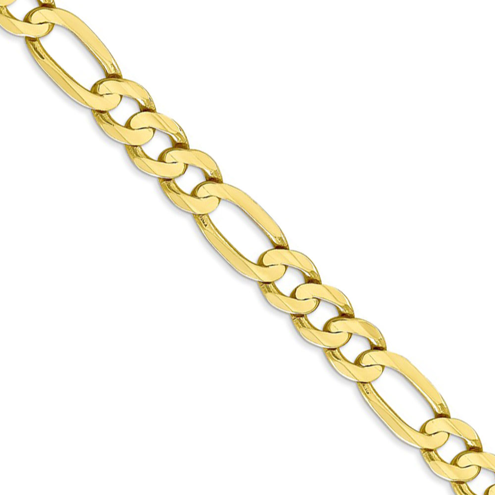Black Bow Jewelry Company Men's 6.75mm, 10k Yellow Gold, Concave Figaro Chain Necklace, 24 Inch