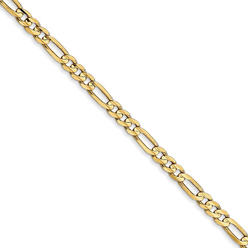 Black Bow Jewelry Company 3mm 10k Yellow Gold Solid Diamond Cut Figaro Chain Necklace