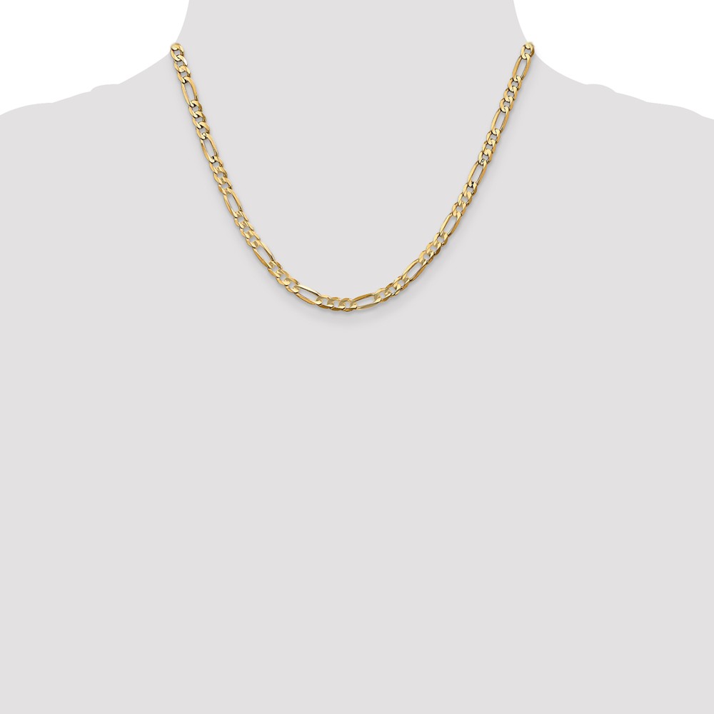 Black Bow Jewelry Company 4.5mm, 10k Yellow Gold, Concave Figaro Chain Necklace, 18 Inch