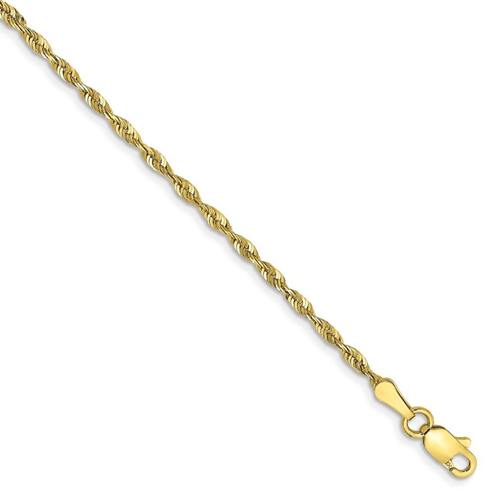 Black Bow Jewelry Company 2mm, 10k Yellow Gold Lightweight D/C Rope Chain Bracelet, 7 Inch