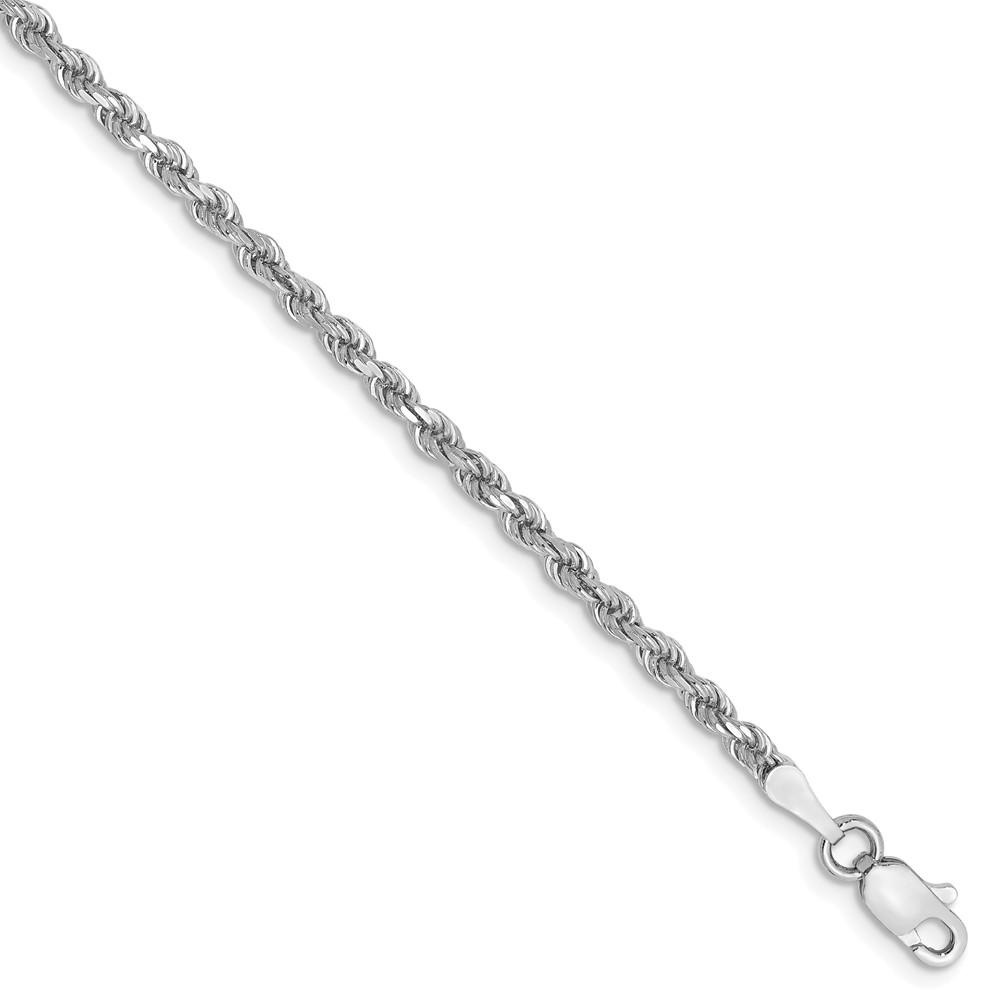 Black Bow Jewelry Company 2.25mm, 14k White Gold, Diamond Cut Solid Rope Chain Anklet, 9 Inch