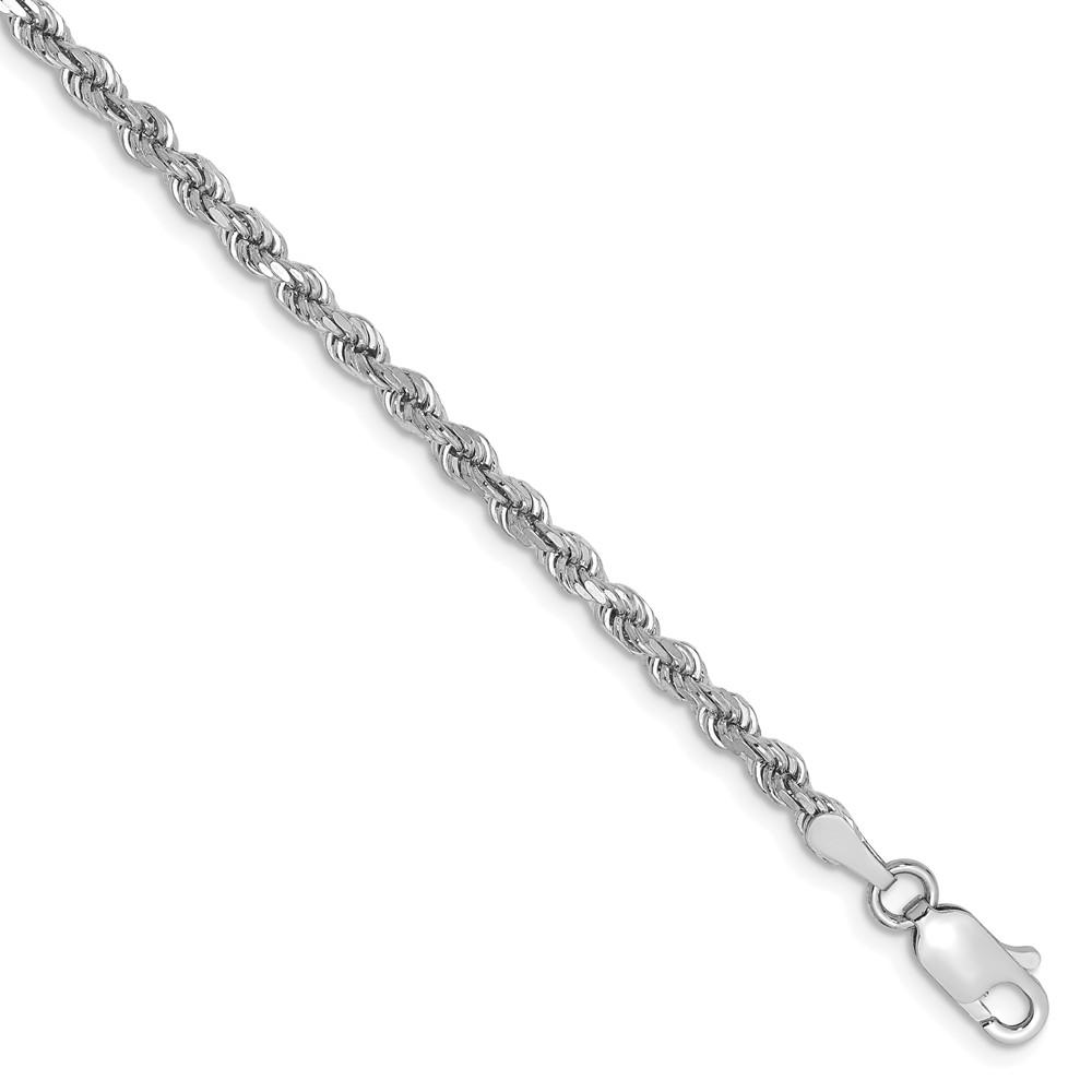 Black Bow Jewelry Company 2.75mm, 14k White Gold, Diamond Cut Solid Rope Chain Anklet, 9 Inch
