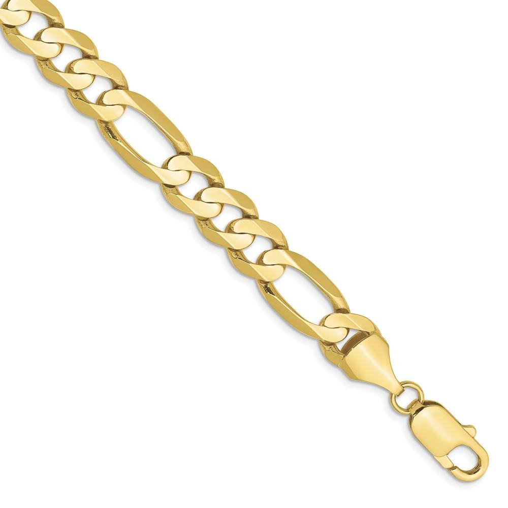 Black Bow Jewelry Company Men's 8.75mm, 10k Yellow Gold, Concave Figaro Chain Bracelet, 8 Inch