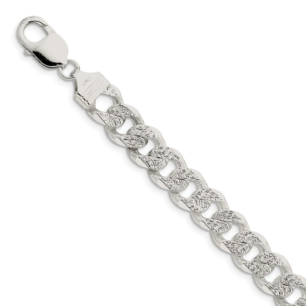 Black Bow Jewelry Company Men's 10.5mm, Sterling Silver Solid Pave Curb Chain Bracelet, 8 Inch