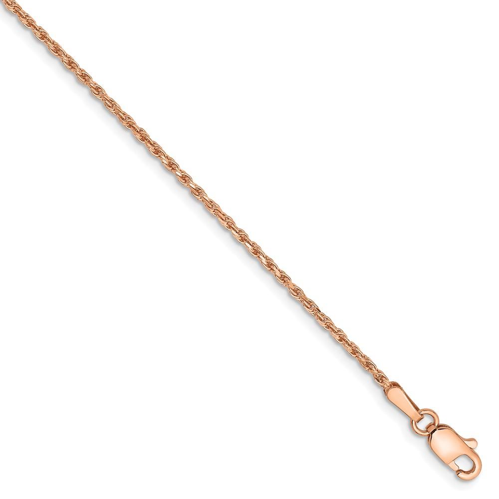 Black Bow Jewelry Company 1.5mm, 14k Rose Gold, Diamond Cut Solid Rope Chain Anklet, 9 Inch
