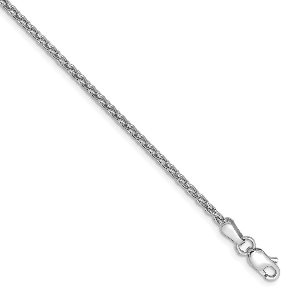 Black Bow Jewelry Company 1.9mm, 14k White Gold, Round Solid Wheat Chain Bracelet, 7 Inch