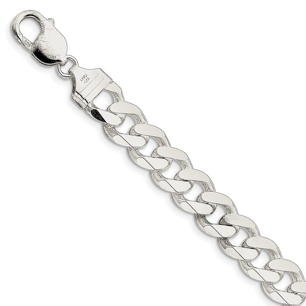 Black Bow Jewelry Company Men's 11mm, Sterling Silver Solid Beveled Curb Chain Bracelet, 8 Inch