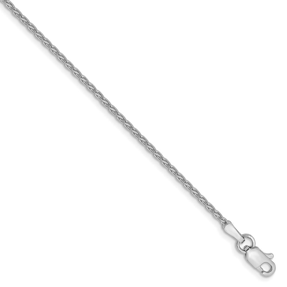 Black Bow Jewelry Company 1.5mm, 14k White Gold, Round Solid Wheat Chain Bracelet, 8 Inch