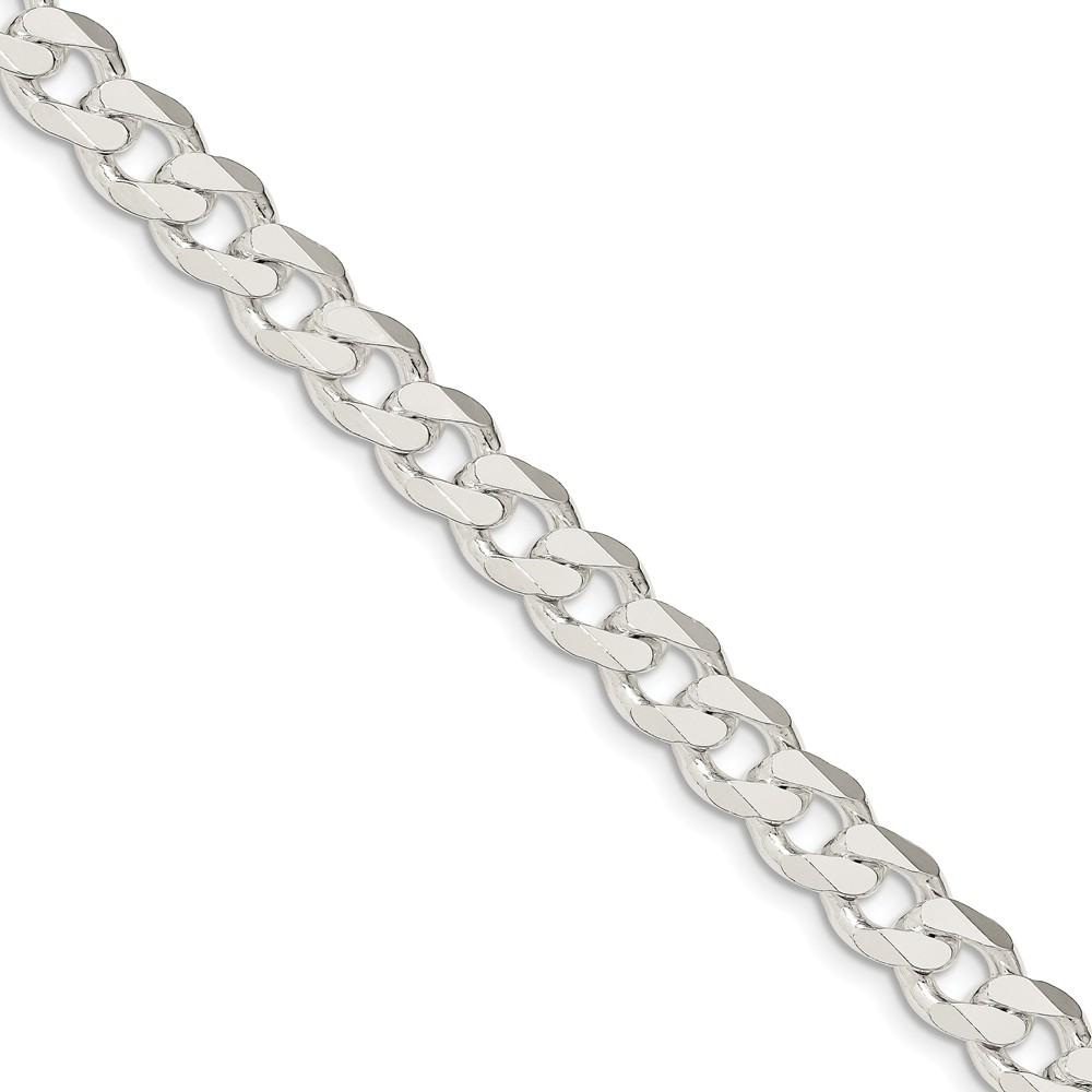 Black Bow Jewelry Company Men's 9mm, Sterling Silver Solid Beveled Curb Chain Bracelet, 8 Inch