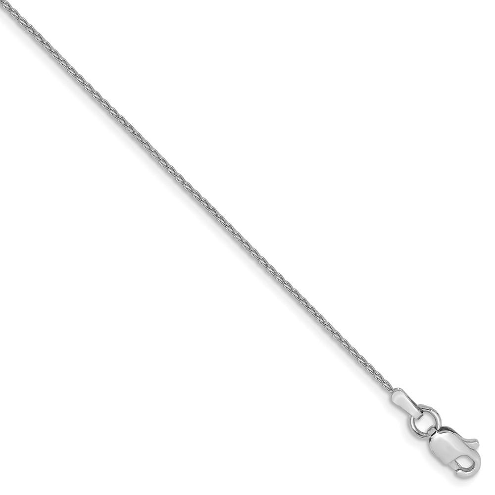 Black Bow Jewelry Company 1mm, 14k White Gold, Round Solid Wheat Chain Bracelet, 7 Inch