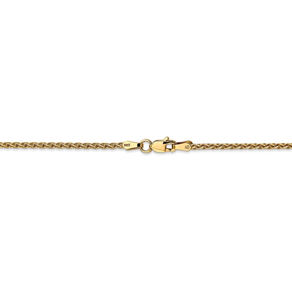 Black Bow Jewelry Company 1.9mm, 14k Yellow Gold, Round Solid Wheat Chain Bracelet, 8 Inch