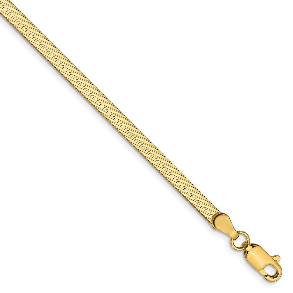 Black Bow Jewelry Company 3mm, 14k Yellow Gold, Solid Herringbone Chain Bracelet, 7 Inch