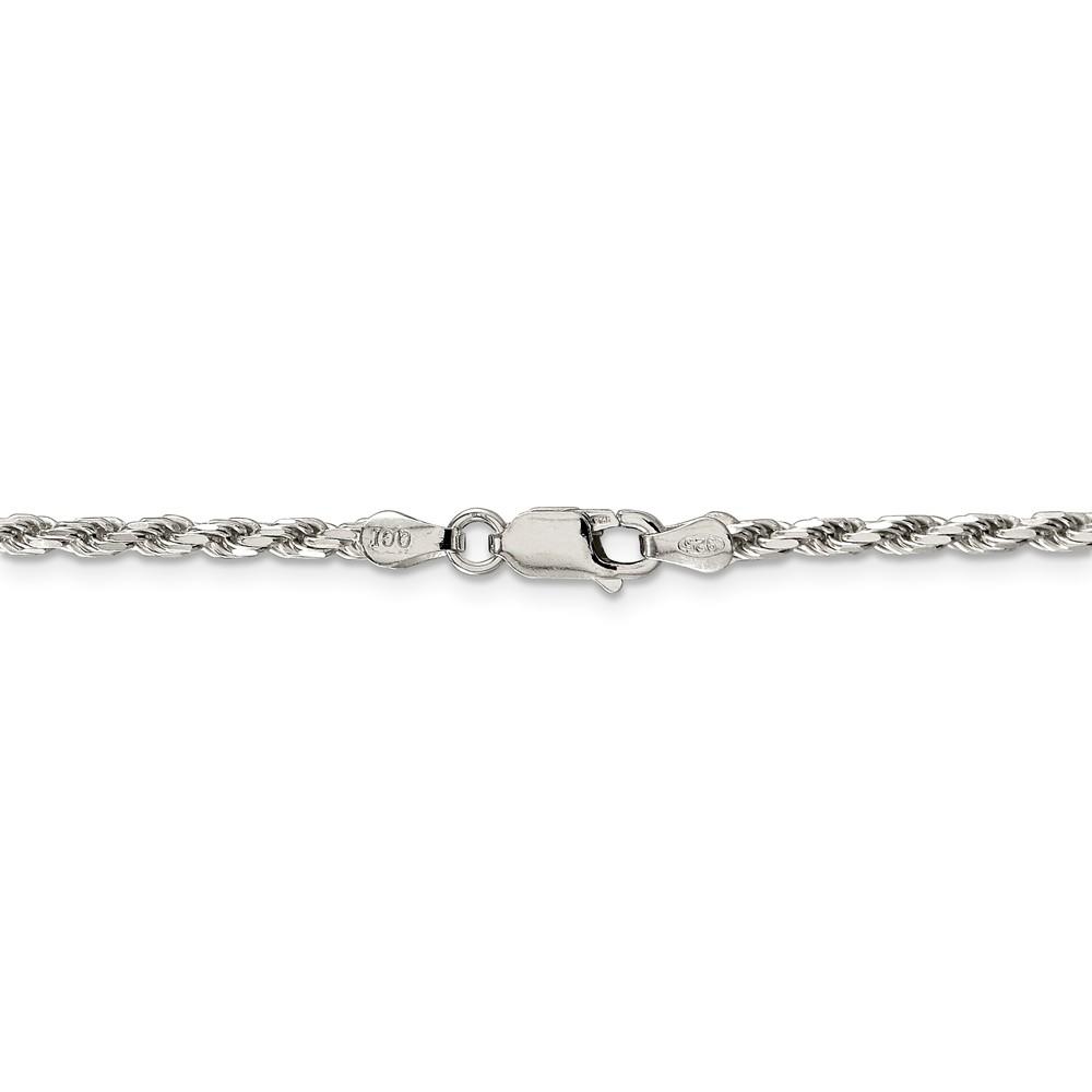 Black Bow Jewelry Company 2.5mm, Sterling Silver Diamond Cut Solid Rope Chain Bracelet, 8 Inch