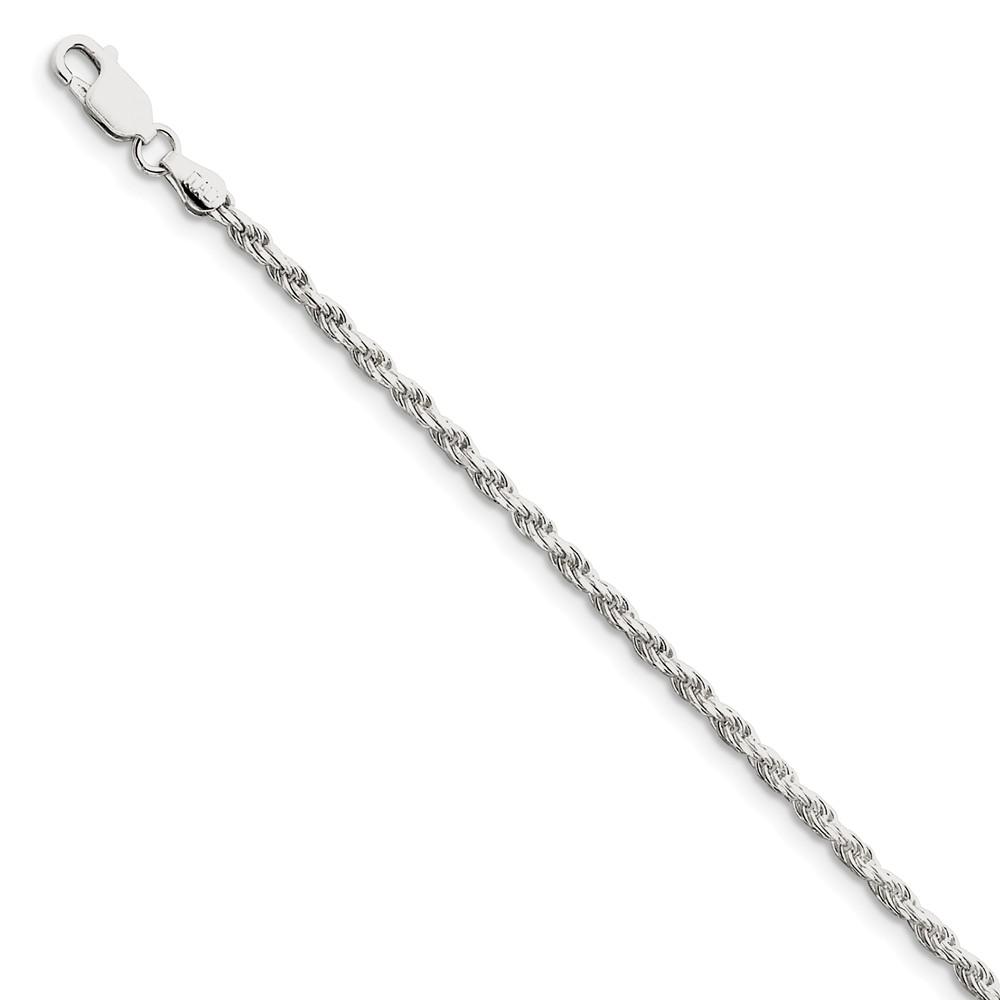 Black Bow Jewelry Company 2.5mm, Sterling Silver Diamond Cut Solid Rope Chain Bracelet, 8 Inch