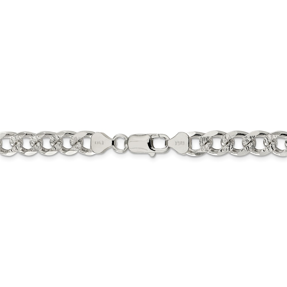Black Bow Jewelry Company Men's 8mm, Sterling Silver Solid Pave Curb Chain Bracelet, 9 Inch