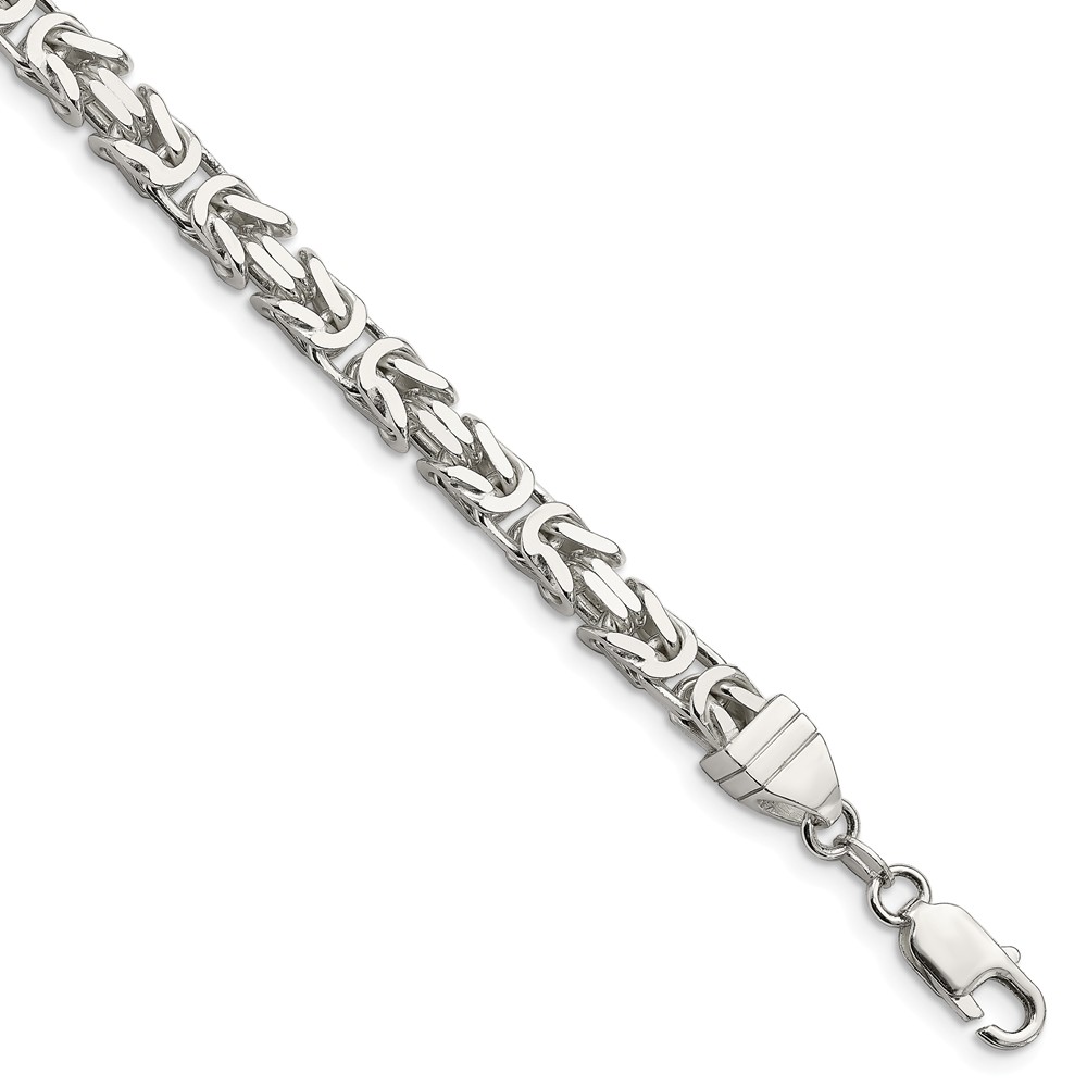 Black Bow Jewelry Company Mens 6mm Sterling Silver Square Solid Byzantine Chain Bracelet, 8 Inch