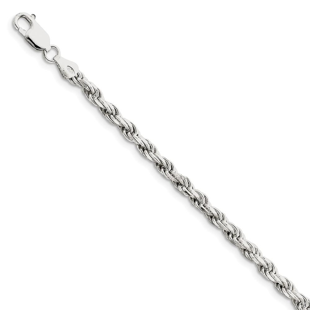 Black Bow Jewelry Company 4.25mm Sterling Silver Diamond Cut Solid Rope Chain Anklet or Bracelet