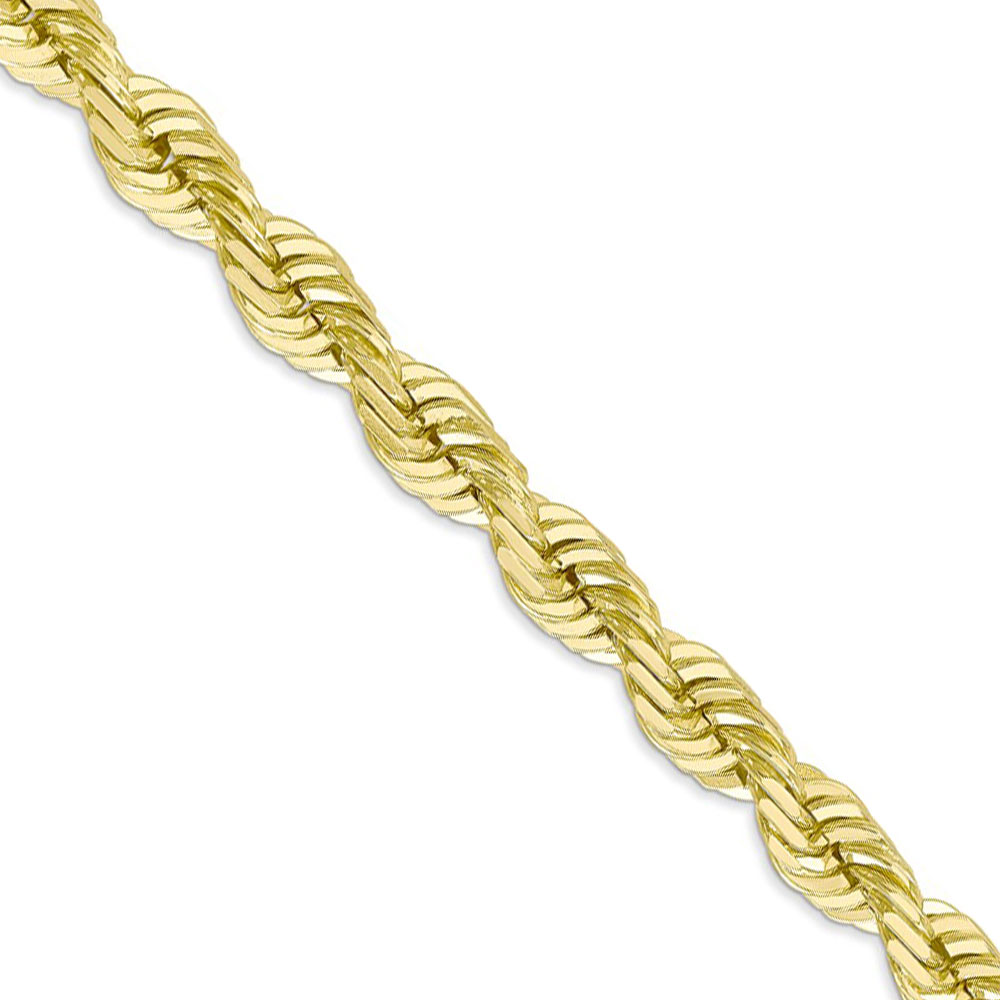 Black Bow Jewelry Company Men's 7mm 10k Yellow Gold Diamond Cut Solid Rope Chain Necklace, 24in
