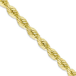 Black Bow Jewelry Company Men's 7mm 10k Yellow Gold Diamond Cut Solid Rope Chain Necklace