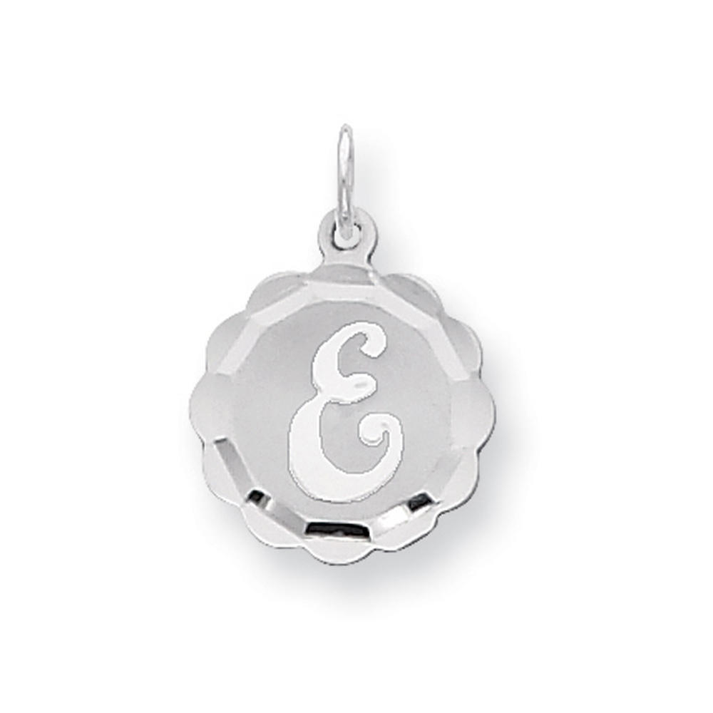 Black Bow Jewelry Company Sterling Silver, Sarah Collection 15mm Brocaded Disc Initial E Pendant
