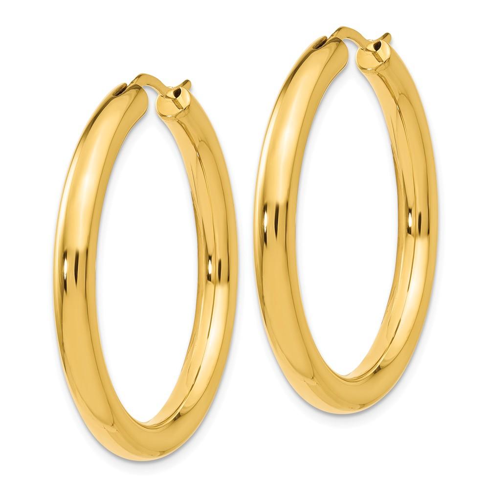 Black Bow Jewelry Company 3.5mm Round Tube Hoop Earrings in Yellow Gold Tone Plated Silver, 33mm